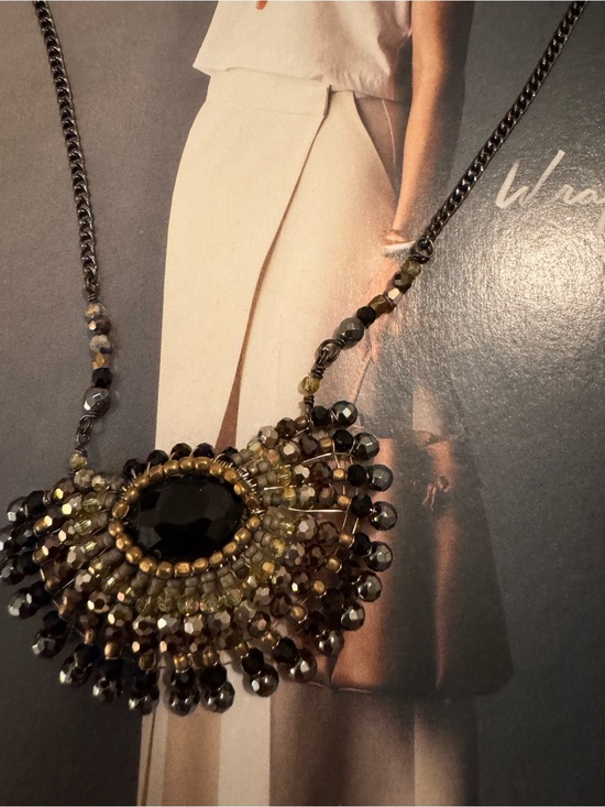 Anthropologie Jewelry - Anthropologie Black and Bronze Beaded Fan Pendant Necklace